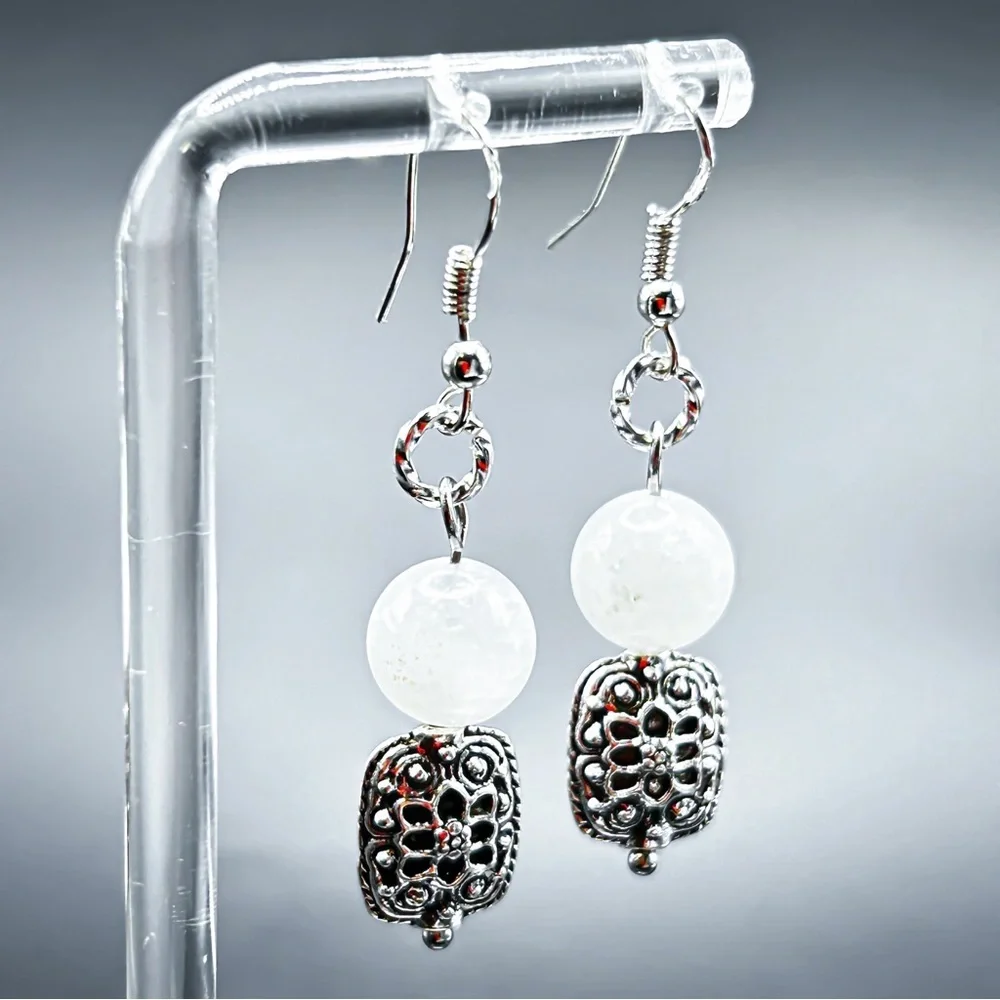 NWOT Sterling silver and stainless steel genuine moonstone earrings - Picture 5 of 11